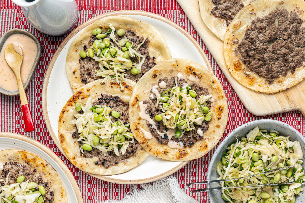 Smash burger tacos style ravioli chinois au bœuf