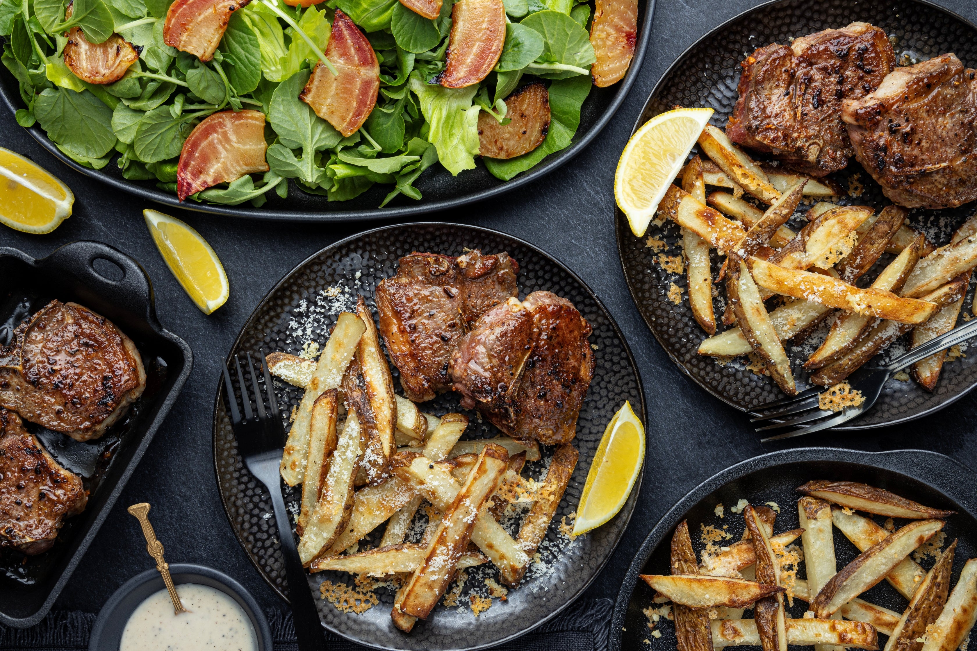 Grass-Fed Lamb Chops & Caesar-Dressed Fries